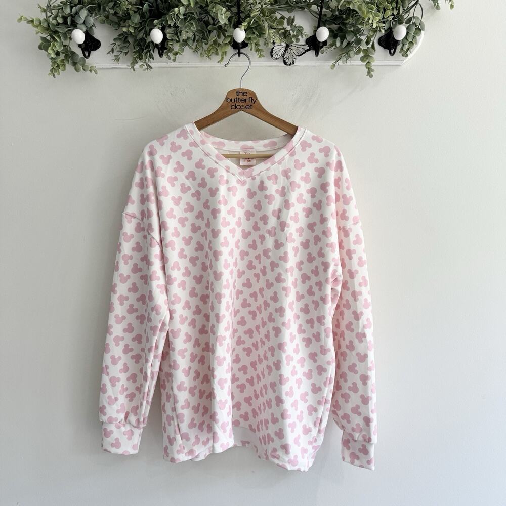 New The Magic Box Pink Mickey Mouse Print Scuba Sweatshirt XL #JC